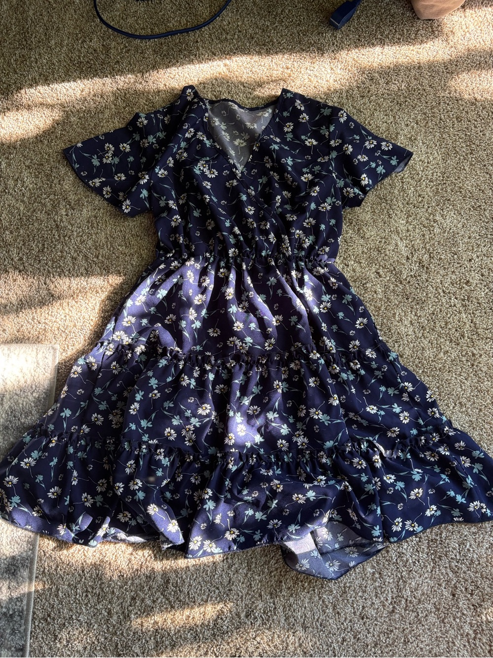 Girls Navy Floral Ruffle Dress
